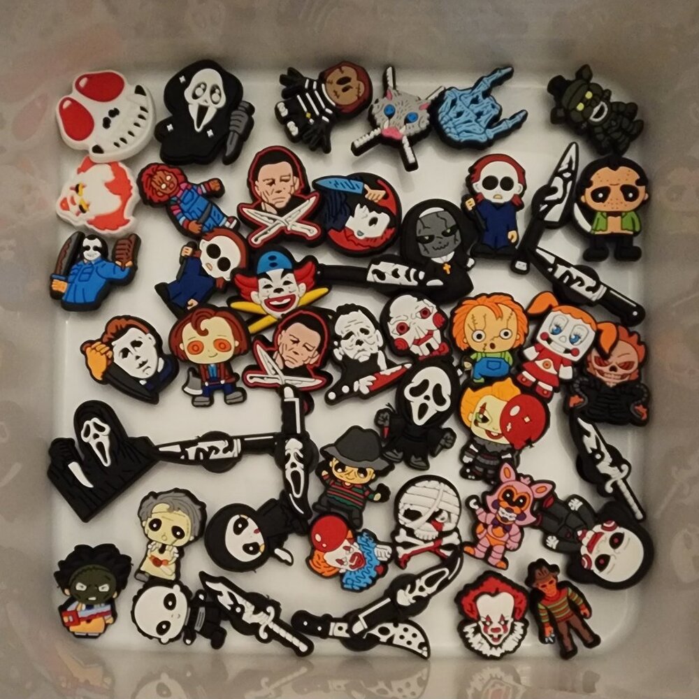 Lot of 47 Horror rubber shoe charms Croc style
